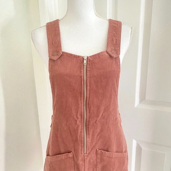 Target Wild Fable Sienna Brown Corduroy Zip Front Jumper Mini Dress Size Small - Picture 3 of 10